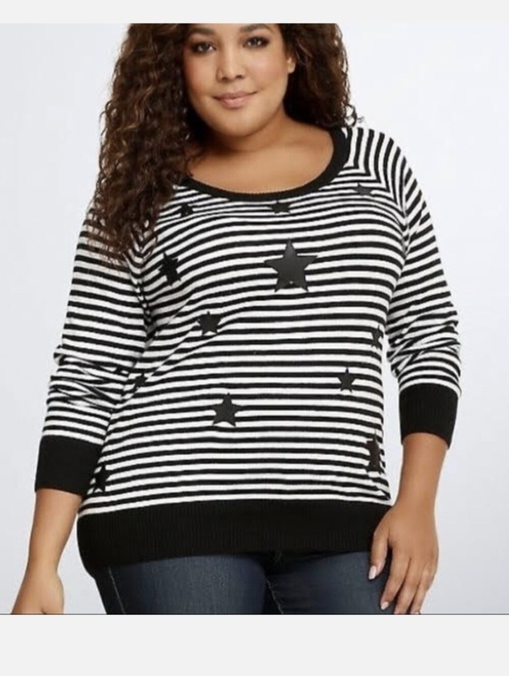 Torrid Nwt Striped Black & White Star Pullover Winter Gear Sweater